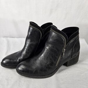 BOC By Born Dempsey Black Zip Leather Booties Women's Sz 8 Blocked Stacked Heel